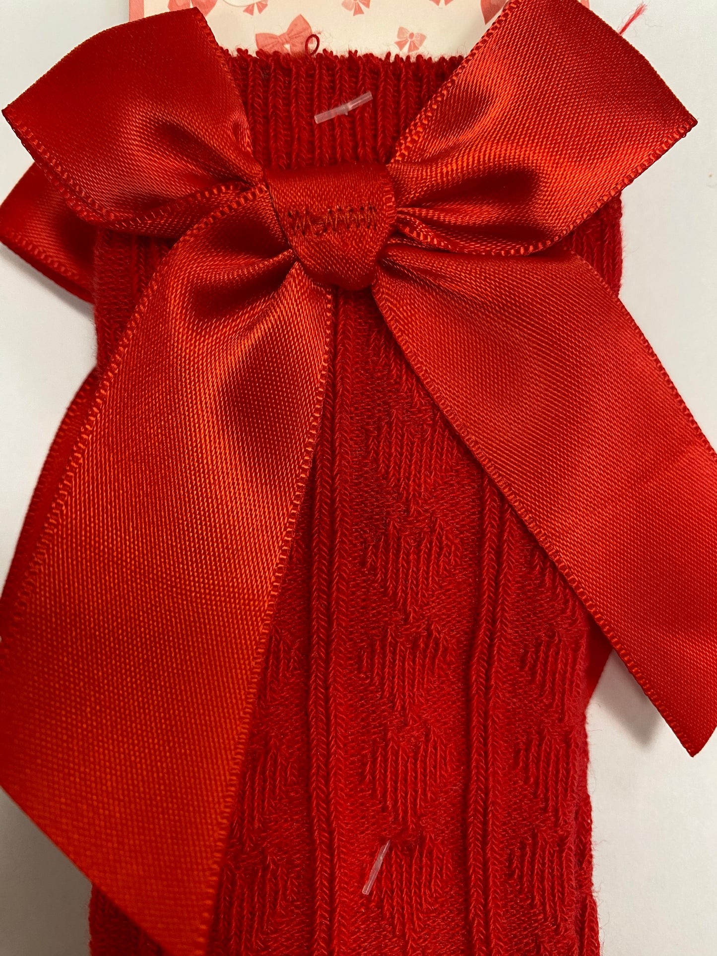 Girls Red Ribbed Socks W/ Bow