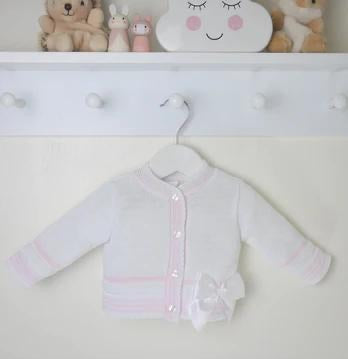 Girls cardigan w/ bow PEX9611130 - white w/ pink