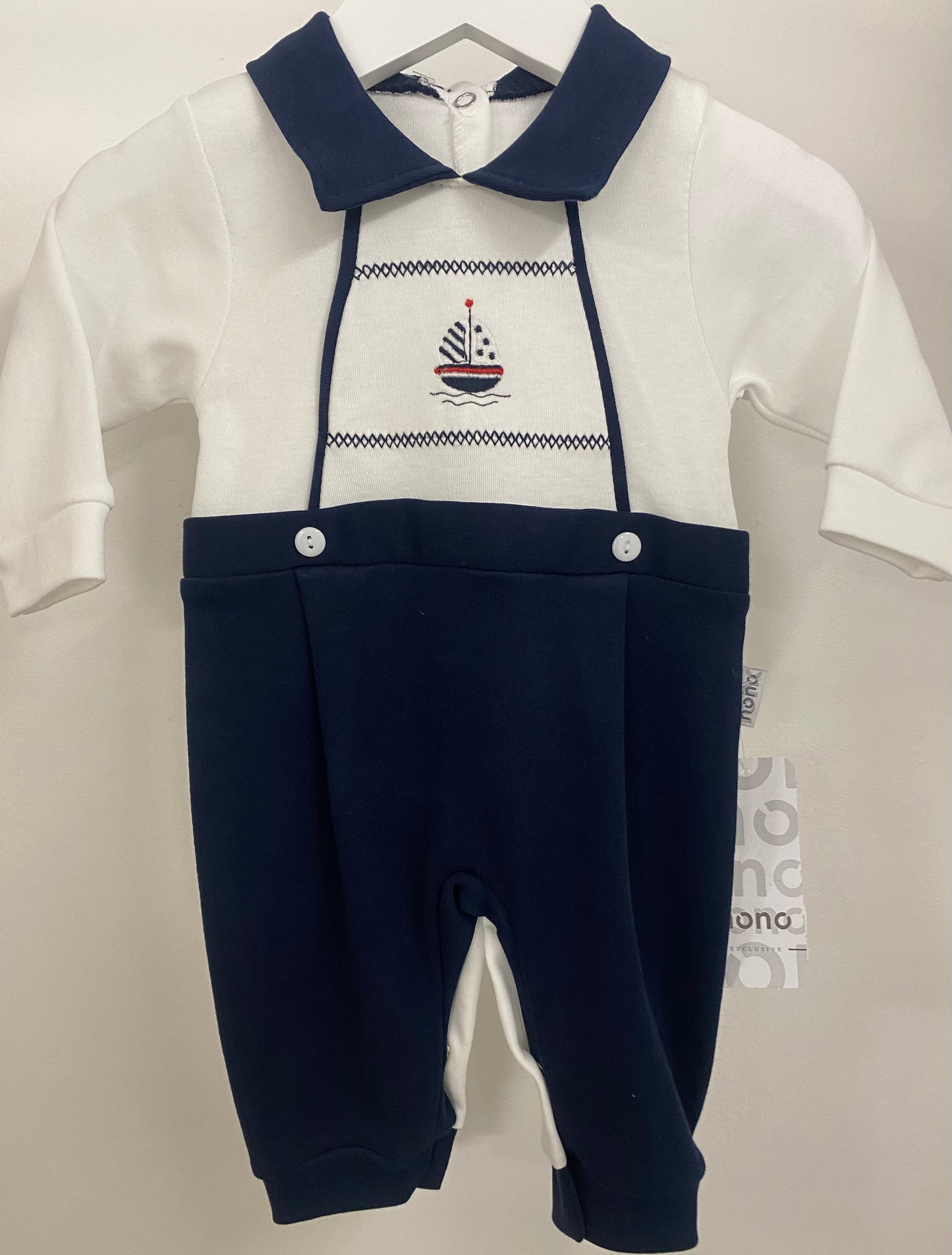 Boys sailer print romper GL9611800 - White w/ navy