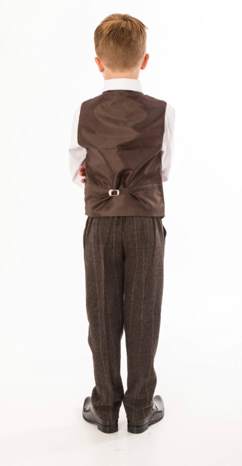 Boys Brown Tweed Suit 4 Piece