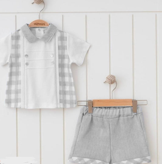 Boys Grey Checked Shorts Set