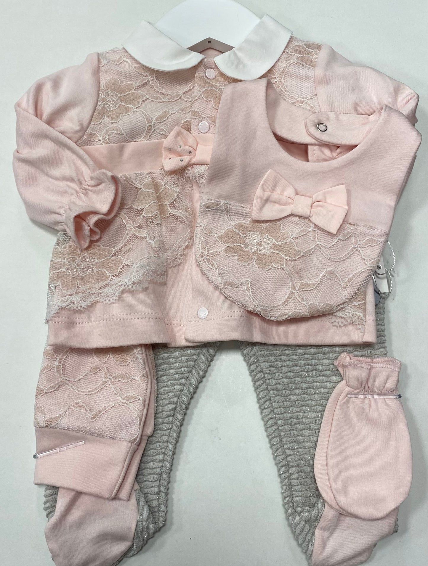 Girls Riffled Collar Pink Five Piece Set