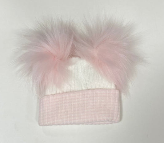 Girls Pink & White Pom Pom Hat