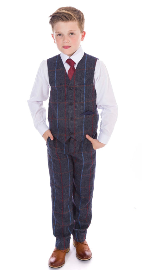 Navy Check Tweed 4 Piece Suit