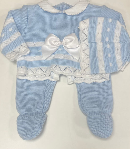 Boys Blue/White Knitted 3 Piece set