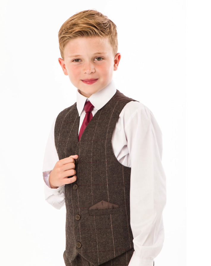 Boys Brown Tweed Suit 4 Piece