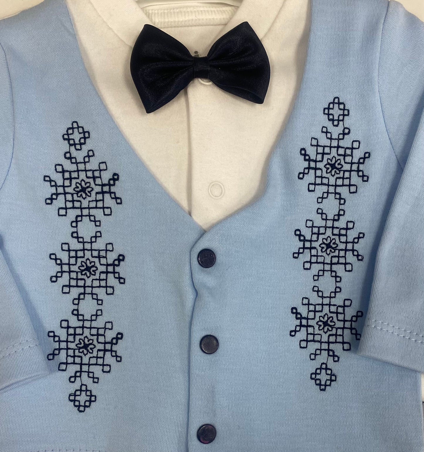 Boys Bow Tie Blue Patterned 3 Piece Set