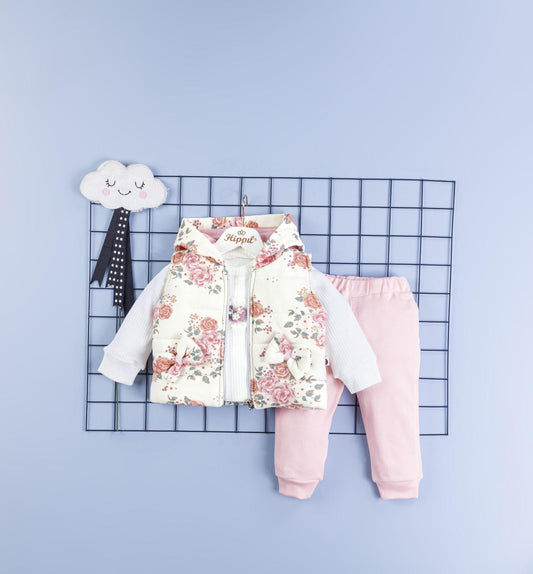 Girls Floral Three Piece Gillet Set