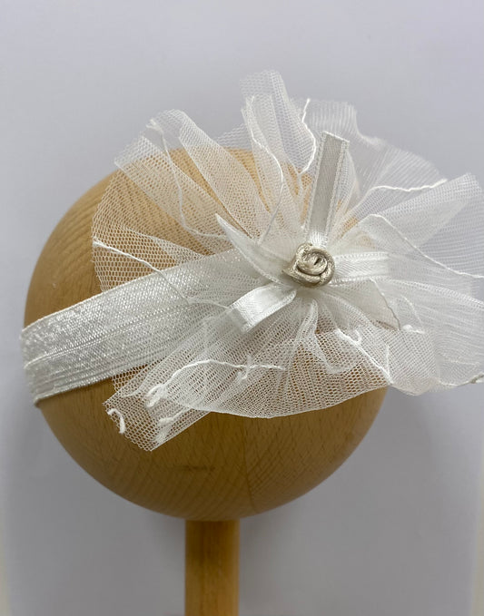 Girls White Headband W/ Champagne Rose