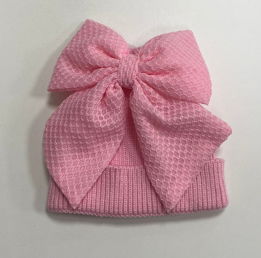 Girls Pink Large Bow Hat