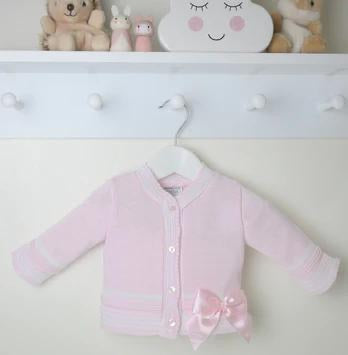 Girls cardigan w/ bow PEX016 - Pink w/ white