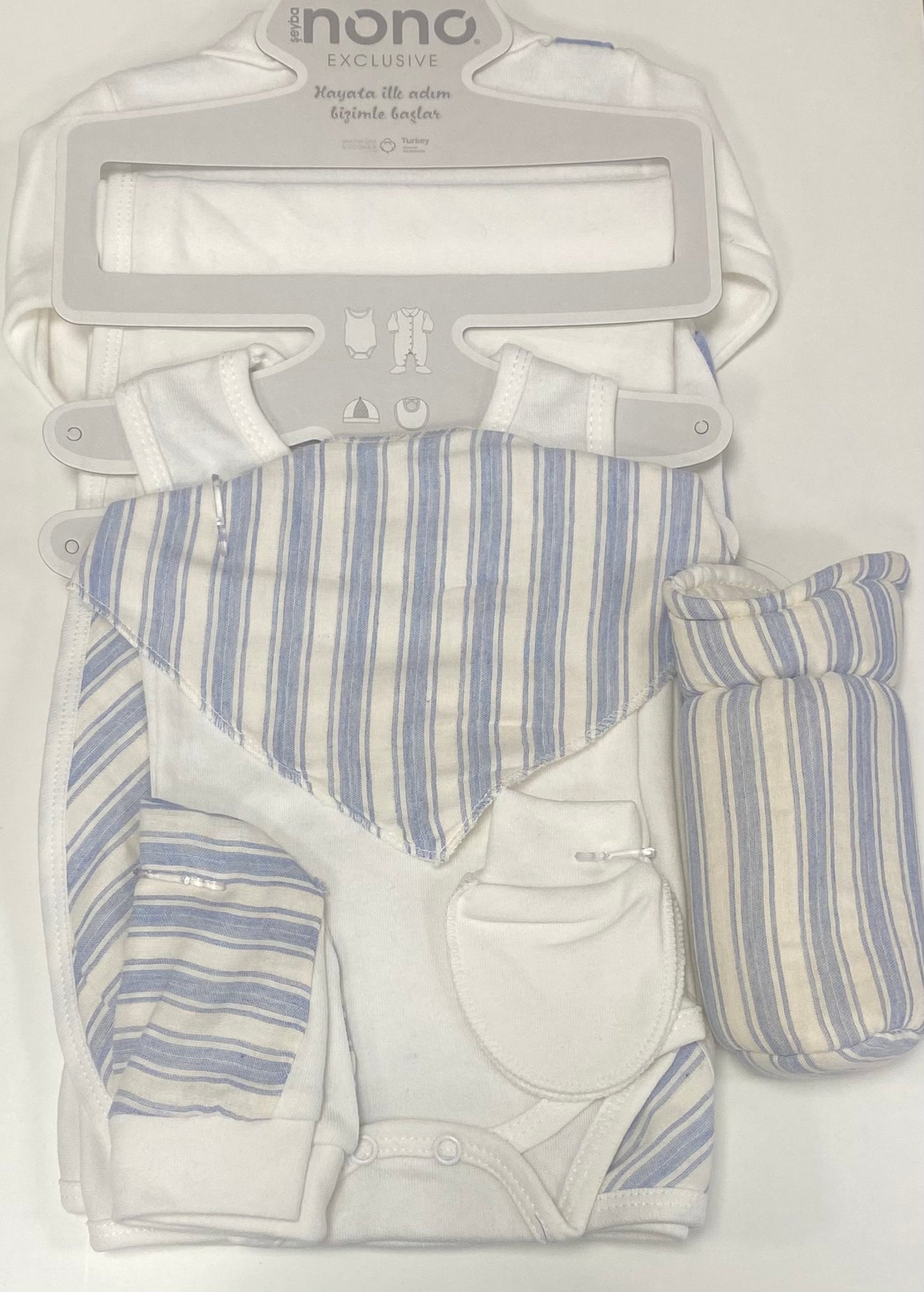 Boys Seven Piece Blue/White Striped Gift Set