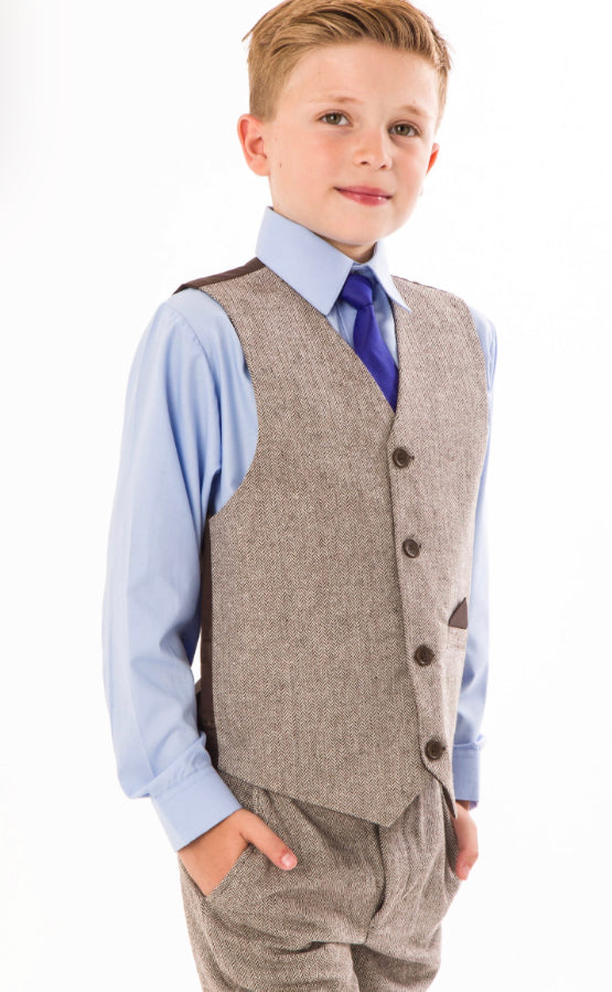 Boys Herringbone Suit 4 Piece Set