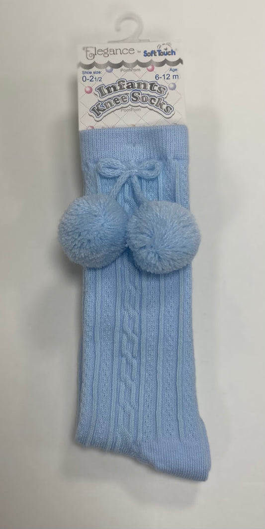 Blue Cotton Socks W/ Pom Pom