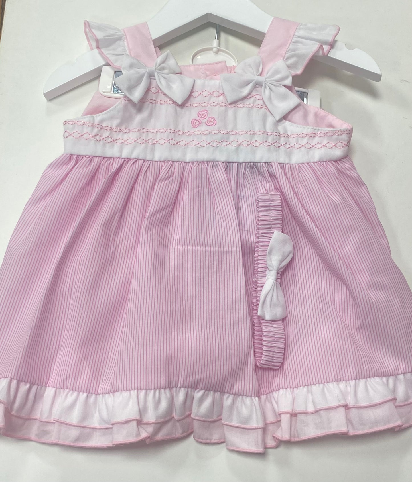 Girls Frill Dress W Bows 3 Piece Set