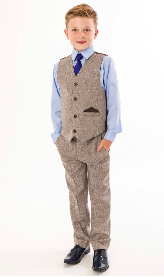 Boys Herringbone Suit 4 Piece Set