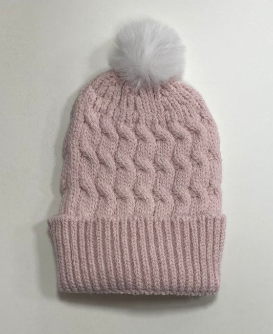 Girls Pink Pom Knit Hat