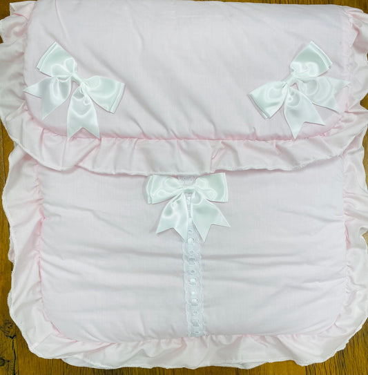 Pink Frilly Silk Bow Cosytoes Footmuff