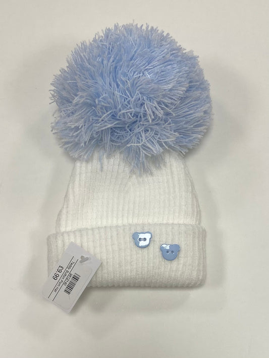 Blue/white Teddy Pom Hat