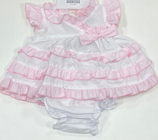 Girls Prem White/Pink Frill 2 Piece