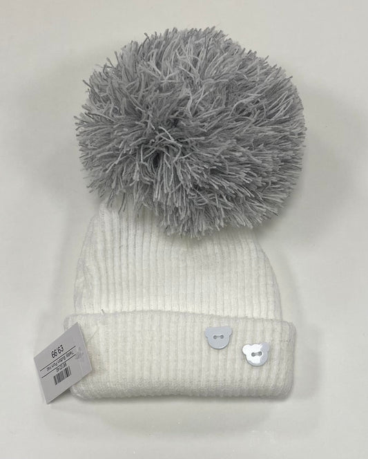 Grey Teddy Charm Pom Hat